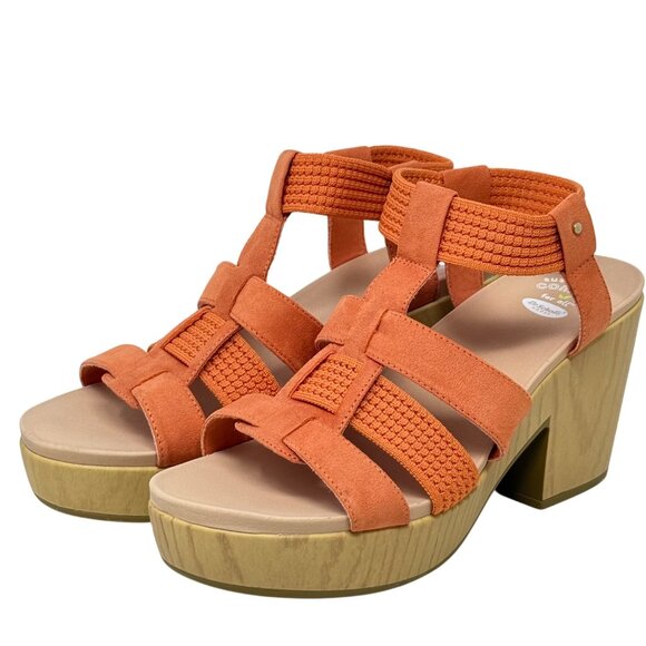 Dr. Scholls Blossom Orange Strappy Sandal Faux Wood Block Heel Womens Size‎ 10M - Picture 2 of 10